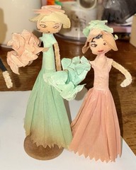 1920/30’s Wedding Party 5”Crepe Paper/Wire Cake Toppers Bride, Groom, Attendants