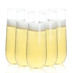 Pack 9 oz Stemless Plastic Champagne Flutes Disposable Champagne 48 Clear