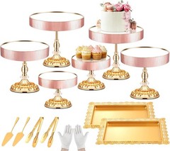 12 Pcs Gold Cake Stand Set Cake Display W/ Crystal Edge & Cupcake Display Tray