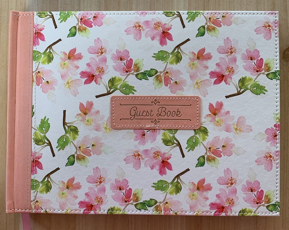 Floral, Peach, Pink, Guestbook With Spiritual Quotes Throughout, Ribbon Marker
