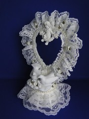 New Elegant Wedding Caketopper with Love Doves , lacy heart background #268