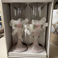 Pink And White Wedding Champagne Glasses
