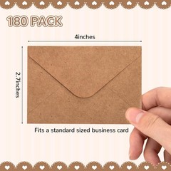 180 Packs Gift Card Mini Envelopes Small Envelope 4 x 2.7 inches, Kraft Brown