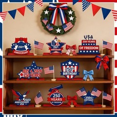 8 Pack 250th Anniversary Patriotic Table Centerpiece – 4th of July Decor, Red Wh