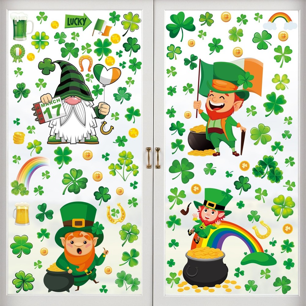 305 PCS St Patricks Day Window Clings, 9 Sheets St Patrick’s Day Window Stick…