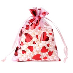 25pcs Organza Gift Bags Red Love Heart Drawstring Pouches Wedding Valentine