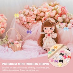 100Pcs Mini Mixed Colors Ribbon Bow with Pearl 1″ Ribbon Flowers Applique