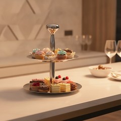 Fruit Tray with Central Pillar Stainless Steel Double-Level Serving Tray