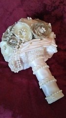BEAUTIFUL HANDMADE WEDDING BOUQUET-IVORY/TAUPE/PEARLS/LACE