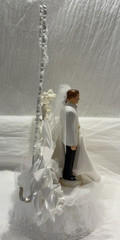 RARE Vintage 1959 Coast Novelty Wedding Cake Topper Bride Groom Rosettes Lace
