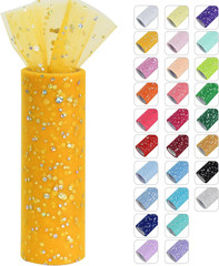 Yellow Glitter Tulle Rolls 6 Inch by 10 Yards Sequin Tulle Fabric Ribbon for DIY