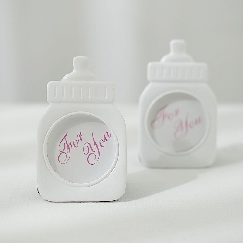 4 White Pink 4″ Mini Feeding Bottle PICTURE FRAMES Baby Shower Favors Party Home