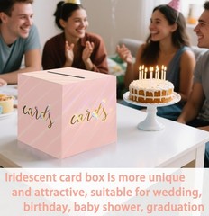 Iridescent Light Pink Card Box for Party 9 x 9 Inch Gift Card Box Holder for …
