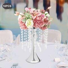 10PCS Silver Vases Wedding Centerpieces Flower Stand Table Decor w/Crystal Beads