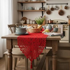 Lace Table Runner for Wedding Party Coffee Table Decor Red, 13 13″x35″ #1-red