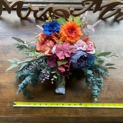 Bridal Wedding Bouquet Budget Friendly Handmade Faux Florals Purple Blue Orange