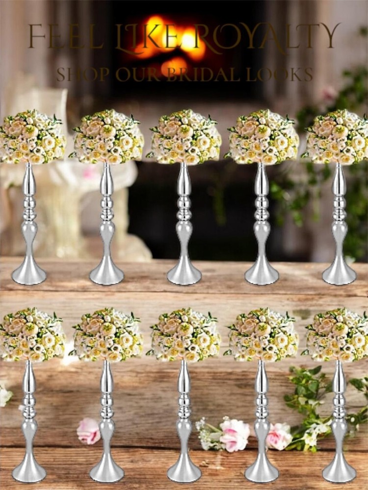 10 Pcs 19.7″ Silver Wedding Centerpiece Flower Vases Mermaid Design Tall Table