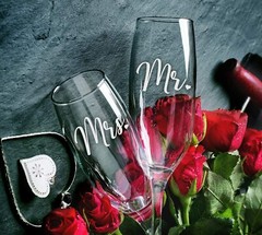 Mr & Mrs Bride and Groom Champagne Flutes by Sweetzer & Orange