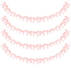 4 String of 13Pcs Light Pink Bow Garland Banner Decoration Party Bow
