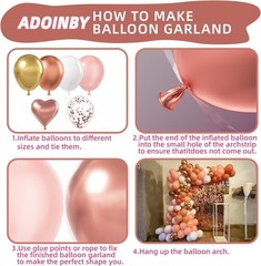 Rose Gold Balloons Arch Kit, 140Pcs 18 12 10 5inch, and Pink White