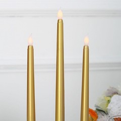 3 GOLD 11″ tall LED Flameless Taper Candles Lights Home Wedding Centerpieces