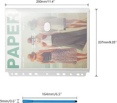 11 Holes Clear Poly Envelope Binders Pocket Insert with Hook and Loop Closure…