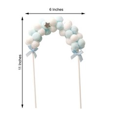 6″ x 11″ BLUE WHITE Cotton Balls Arch Cake Topper Wedding Party Home Decorations