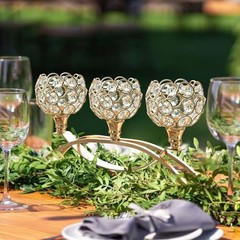 Crystal Tealight Candle Holder Centerpiece Home Decorative 4 Pieces Gold