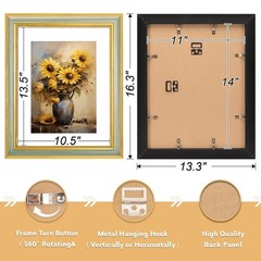 11×14 Picture Frame for 8×10 Photo with White Mat, HD Real Glass 11×14 Vintag…
