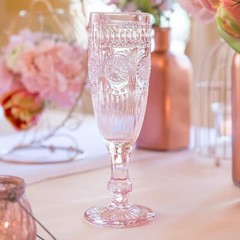 WEDDINGSTAR Vintage Style Pressed Glass Champagne Flute 6oz – Pink Blush Pink