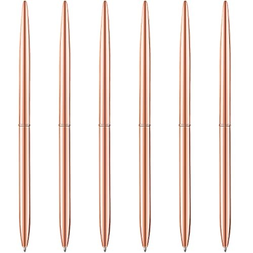 6 Pack Rose Gold Ballpoint Pens – Bulk Fancy Metallic Retractable Rose Gold 3