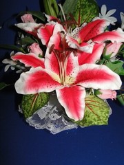 New Stunning & Elegant Pink and White Lily Flowers Wedding Cake Top, #213