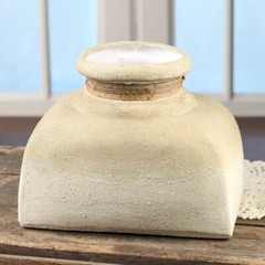 Wide Shaped Rustic Beige Ceramic Vase for Fresh and Artificial