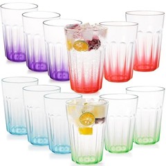 Unbreakable Plastic Drinking Glasses Set of 12, BPA-Free Reusable Multicolor
