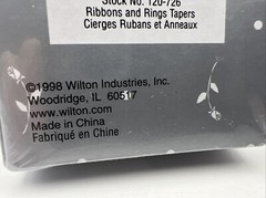 2 Piece Wilton 10″ Wedding Taper Candles RIBBONS & RINGS Vintage 1998 NEW-SEALED