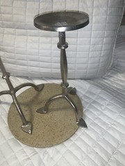 West Elm Set/2 WROUGHT ALUMINUM CANDLE STAND CANDLE HOLDER PILLER 18.5” & 12”
