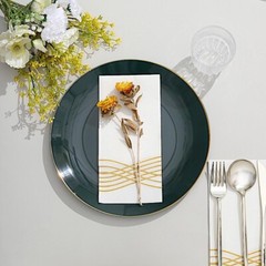 HUNTER GREEN 10 Glossy 10″ Round Plastic Salad PLATES Gold Rim Party Events