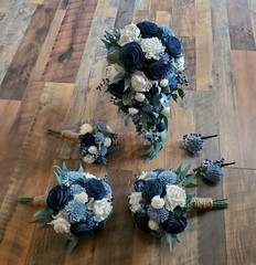 Dusty Blue Navy White Bridal Cascading Bouquet Bride Sola Wood Wedding Flowers