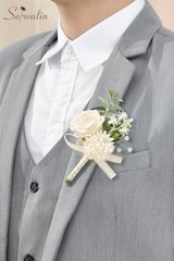 2 Pcs White Boutonniere for Men, Groom Groomsmen Best Boutonniere 2pcs A White