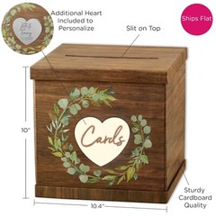 Rustic Brown Wood Wedding Card Box – Personalizable Heart – Gift Box Reception