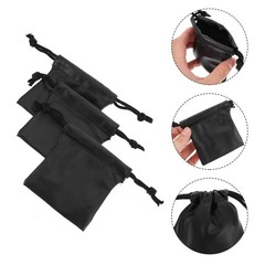 6Pcs Reusable PU Drawstring Packaging Bags for Jewelry Storage Black