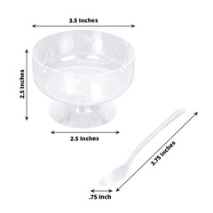 24 Clear 6 oz Crystal Plastic Footed Dessert Cups Spoons Party Event Decorations
