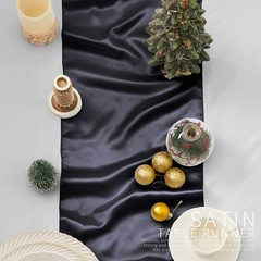 12 Pack Black Satin Table Runners, 12 x 108 Inches Silky Long Table Runner De…