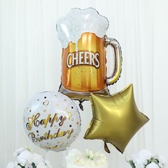 5 Gold White Round Beer Mug Stars Happy Birthday Mylar Foil BALLOONS Set Party