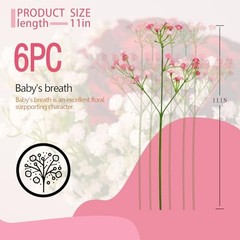 6 Pcs Babys Breath Artificial Flowers, Fake Babys Breath Flowers for Pink