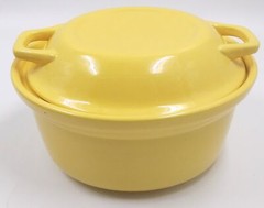 Yellow Stoneware Ceramic Pot with Lid + Handles Glossy Finish Heavyweight
