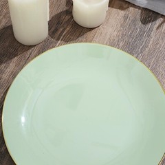 SAGE GREEN 10 Glossy 8″ Round Plastic Salad PLATES Gold Rim Party Events
