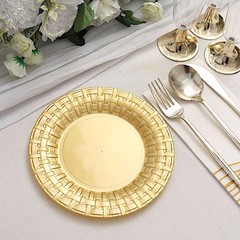 10 pcs Plastic GOLD with Basketweave 7″ PLATES Disposable Party Wedding SALE