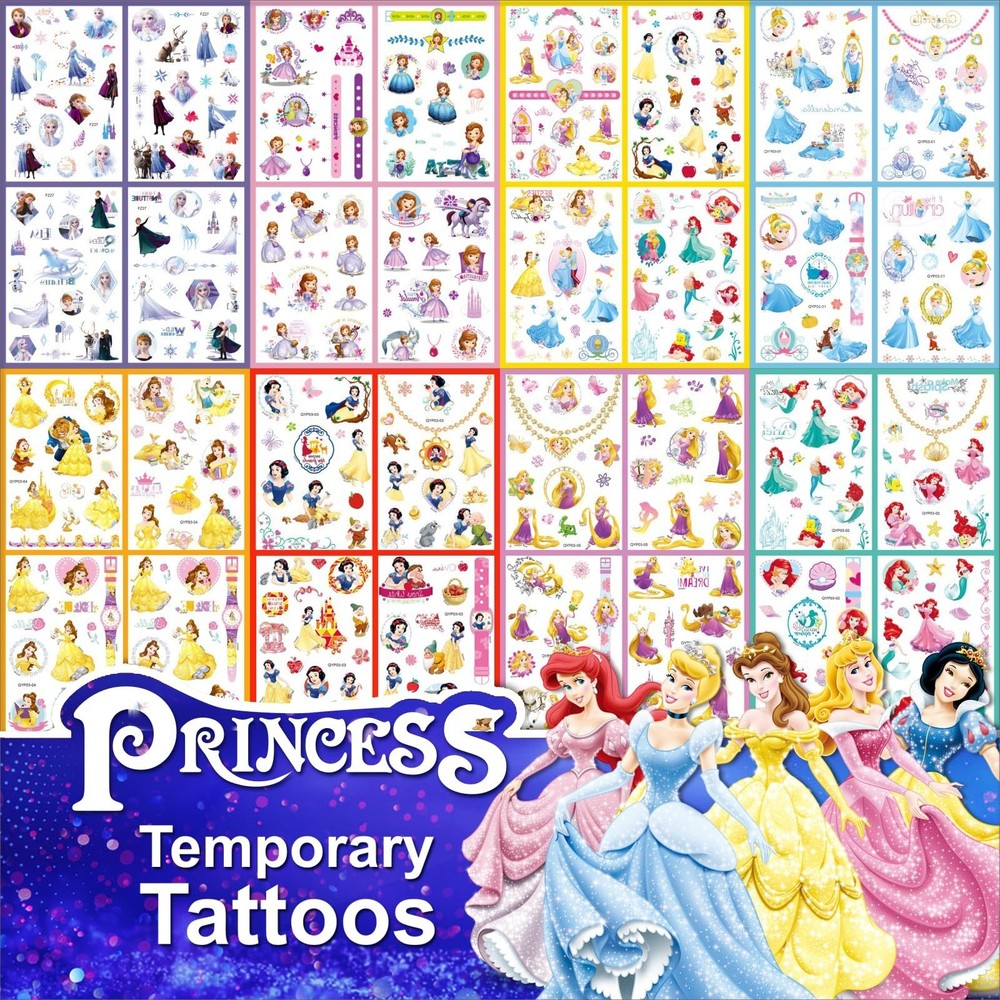 Princess Tattoos Kids, 40 Sheets Cartoon Tattoos Party Favor Set for Girls Bo…