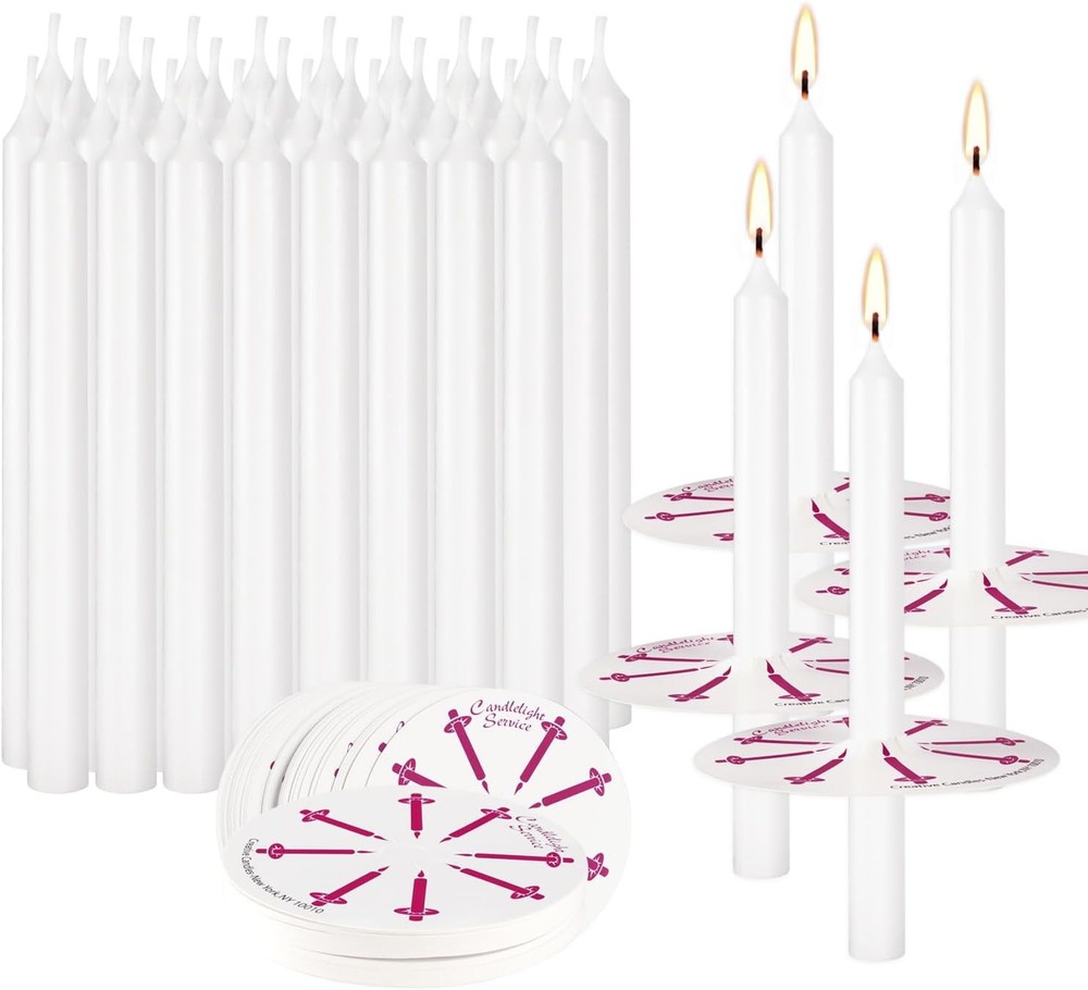 50 Pieces 5-Inch White Unscented Taper Candles with Drip Protectors 50,